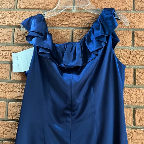 💙MARC BOUWER GLAMIT💙SILK RUFFLE SHIFT COCKTAIL DRESS IN NAVY BLUE💙 - Picture 8 of 10
